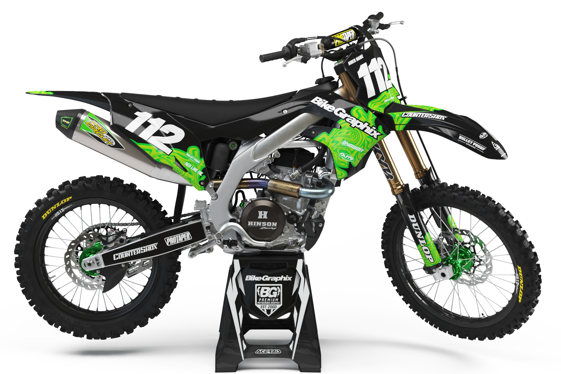 Kawasaki Twisted Black Semi Custom Motocross Graphics